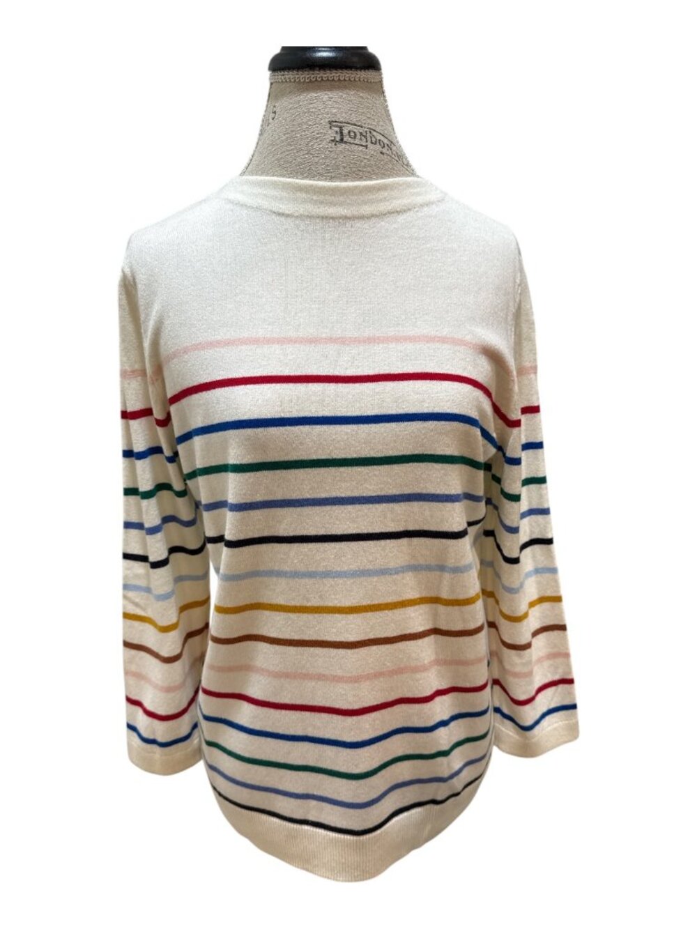 Talbots Sz L Cream & Multicolor Stripe Lightweight Pullover Sweater